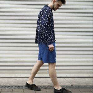 【美品】WELLDER Boxy Shirt　レオパード柄シャツ　ネイビー