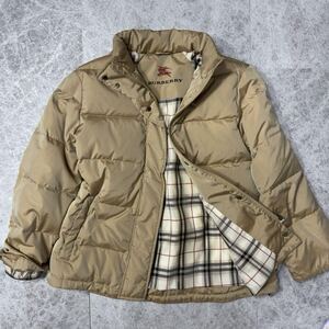 希少デザイン BURBERRY バーバリー 裏地総ノバチェック ショートダウンジャケット ベージュ M レディース フード収納 イタリア生地 