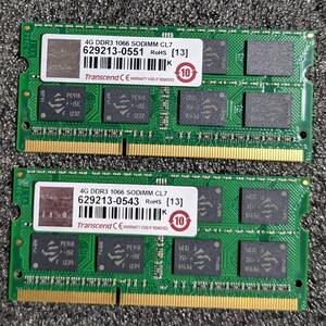 【中古】DDR3 SODIMM 8GB(4GB2枚組) Transcend JM1066KSN-4G [DDR3-1066 PC3-8500] 