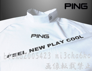 ■新品【PING GOLF】ピンゴルフ 左腕BIGロゴ 微起毛 ストレッチ モックネック シャツ■WH/LL(XL)