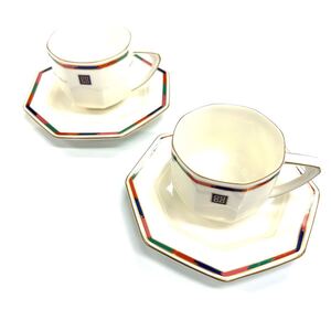 N1651 洋食器 ティーカップ コーヒーカップ カップ ソーサー GIVENCHY ジバンシー ペア yamaka ジャンク品 中古 訳あり