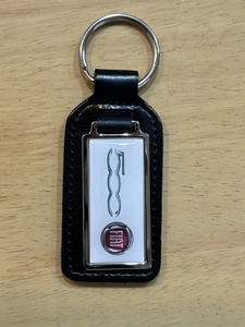 キーホルダー　FIAT 500 Quality Black Real Leather Keyring Oblong kenz