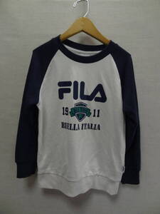 全国送料無料 フィラ FILA 子供服キッズ男＆女の子 紺X白色 肩色切り替え BIGロゴ プリント スウェットシャツ トレーナー 140②