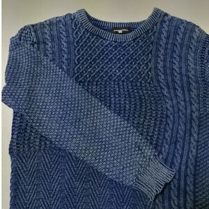メンズブルーセーターサイズＳ飾り編み薄手のセーター