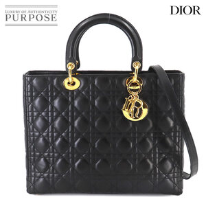 クリスチャン ディオール Christian Dior レディディオール ラージ 2way ハンド ショルダー バッグ レザー ブラック 90236670