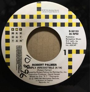 中古米盤7＂Robert Palmer 『Simply Irresistible』Side:B「Nova 」EMI-Manhattan Records B-50133