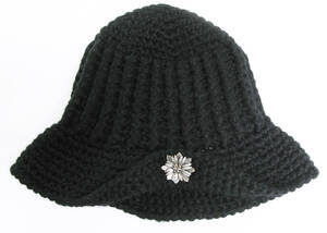 JOHN GALLIANO HeavyWeight Knit Hat Black M ITARY ジョンガリアーノ ローゲージ ニット ハット メタル装飾 黒 M 帽子 CAP キャップ