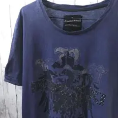 AngeloULitrico S 古着 Tシャツ XL ネイビー系 ビーズ