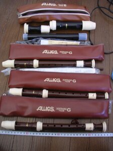 ■Aulos リコーダー4本セット 309Aアルト1本/702Bソプラノ３本 ソフトケース付き 名前刻印ありの完全ジャンク