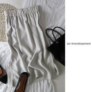 超美品☆プルミエ アロンディスモン/1er Arrondissement☆ウエストゴム サイドライン とろみスカート 38サイズ 日本製☆A-O 3699