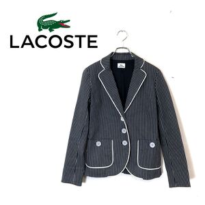 1O1807-O-N◆ LACOSTE ラコステ テーラードジャケット ストライプ アウター◆size38 コットン ブラック 黒 レディース