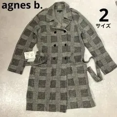 agnes b. アニエスベー、千鳥柄チェック柄系、ベルト付きコート