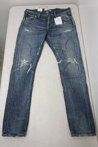 未使用【MOUSSY ストレートデニム 25 ダメージ加工】hand repaired straight BLU 110