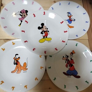 中古 コレール ディズニー プレート5枚セット CORELLE By CORNING ミッキー ミニー ドナルド プルート グーフィー お皿 直径21cm