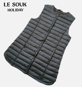 LE SOUK HOLIDAY*ロングダウンベスト*Lサイズ*黒*ルスークホリデー*ノーカラー*ブラック*手洗いできます*レディース*インナーダウン