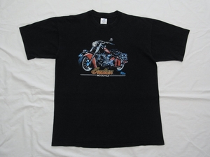 ☆ 80s90s USA製 ビンテージ Indian Motocycle インディアン モーターサイクル Tシャツ sizeXL 黒 ☆古着 OLD 3D EMBLEM Harley-Davidson