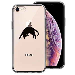 iPhone8 ケース クリア ねこ 猫 リンゴを乗せてみる スマホケース 側面ソフト 背面ハード ハイブリッド