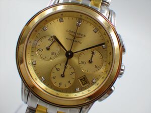 21182J LONGINES ロンジン 稼動品 L4.803.3 フラッグシップ クロノグラフ デイト 10Pダイヤ メンズ 時計 自動巻き ケース39.1mm