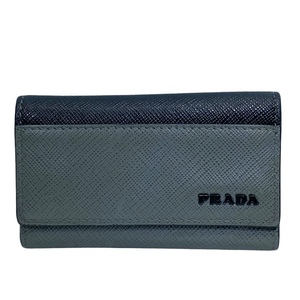 PRADA プラダ 6連 キーケース コンパクト ロゴ レザー グレー ブラック