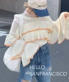 【HELLO.SANFRANCISCO】シアー配色フリルレースアップニット