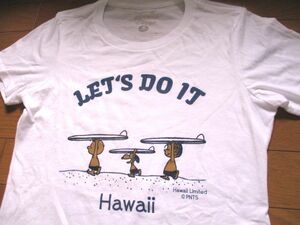 日焼け　スヌーピー　Hawaii　surf　Mサイズ　Tシャツ　白　surf　サーフィン　woman　ハワイ