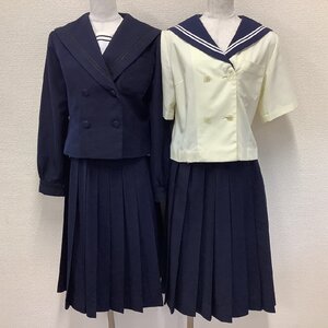 I206/Y(中古)福島県 郡山商業高校 女子制服5点 /L-/M/W66/丈63/セーラー/スカート/ブラウス/クリーム色/紺/黒2本/白2本/夏服/冬服/学生服