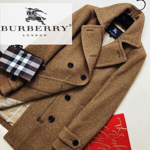 e44 百貨店購入◎極上のツイード〜参考価格18万●BURBERRY LONDON●高級ウールトレンチコート バーバリーコート レディース　フォーマル