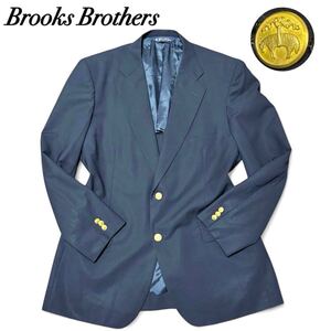 希少 ブルックスブラザーズ 金ボタン 紺ブレ モヘヤ混 ストレッチ素材 刻印ボタン テーラードジャケット Brooks Brothers Lサイズ