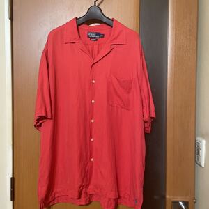 希少 90s『POLO by RALPH LAUREN』裾ポニーリネンシルク半袖開襟シャツ XL ラルフローレン 開襟シャツ VINTAGE ヴィンテージ 古着 90年代