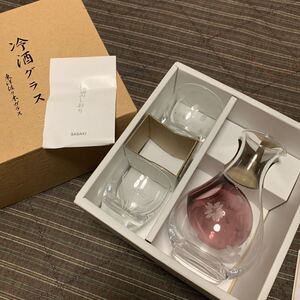 新品　 佐々木クリスタル 冷酒セット　雪月花 杯2 徳利1 箱入り　東洋佐々木ガラス　氷ポケット付き