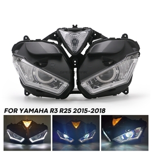 KEMiMOTOー ヤマハ YZF R25 R3 2013-2017 オートバイヘッドライト天使悪魔アイ HID プロジェクターヘッドライト R25 R3 天使の目 C868