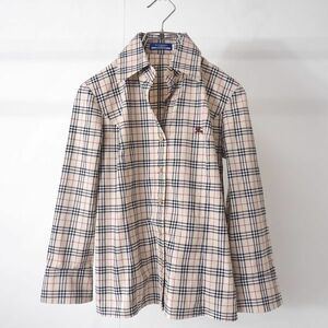 4-TA019 バーバリー Burberry BLUE LABEL 国内正規品 ノバチェック コットン 長袖シャツ ベージュ 38 レディース