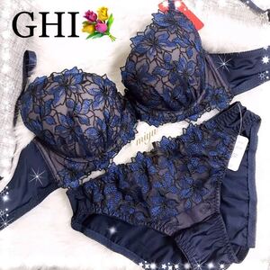 GHIカップ★リリーフローラ ネイビー/グリーン/ピンク/パープル/クリーム★ブラジャーショーツセット★花柄 Gカップ Hカップ Iカップ★みゆ