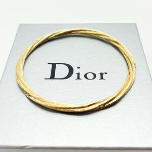 極美品 クリスチャンディオール Christian Dior ブレスレット バングル 腕輪 アクセサリー ツイスト ラインストーン 刻印 ゴールド 金色