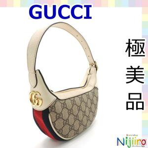 【美品】グッチ GUCCI 658551　GG　スプリーム ハンドバッグ　ワンショルダーバッグ ショルダーバッグ オフホワイト　ブラウン　1557