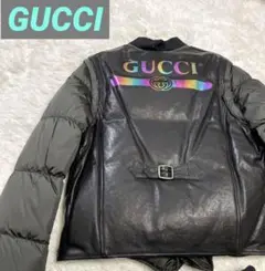 【極美品】GUCCI グッチ　ダウンジャケット　レザー　ブラック　メンズ