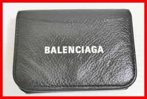 BALENCIAGA バレンシアガ 三つ折り財布 レザー ブラック コイン 小銭入れ カードケース 札入れ　中古　2409★F-2583★