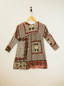 ap2844 ○送料無料 新品 (新古品) ZARA Girls ザラ キッズ ワンピース サイズ164cm ベージュ レッド 花柄 チュニック ギャザー 七分丈