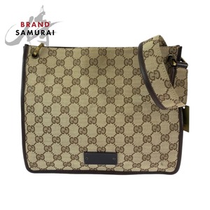 GUCCI グッチ プレートチャーム ベージュ ブラウン ゴールド金具 GGキャンバス 91762 ショルダーバッグ ポシェット レディース 408042