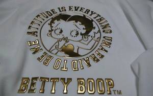 ☆メンズ☆☆BETTYBOOP ☆お洒落な！エナメル♪ゴールド色のベティちゃん♪白色長袖トレーナーです(o^―^o)サイズＬ☆新品未使用品☆