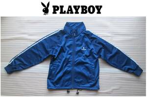 【未使用・美品・良好】PLAYBOY プレイボーイ ◆ トラックジャケット ジャージ Lサイズ 青 ロゴ刺繍 袖ライン 90