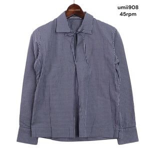 umii908 45rpm フォーティーファイブ 通年 リボン♪ 長袖 プルオーバー チェック シャツ ブラウス Sz.1 レディース ネイビー　K4T01263_8#C