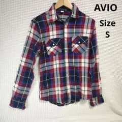 【AVIO】赤　紺　白　チェックシャツ　オシャレ　サイズS メンズ　イタリア製