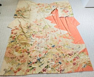 中古　着物　アンティーク　リサイクル　模様　花柄　身丈143cm　裄丈60cm 袖丈54cm　3862