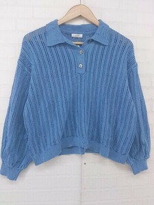 ◇ LOWRYS FARM ハーフボタン 透かし編み 長袖 ニット カットソー サイズF サックスブルー系 レディース P