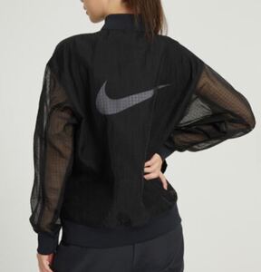 S 新品 ナイキ エッセンシャル ウーブンジャケット シースルー スウッシュ 黒 バーシティ ボンバージャケット NIKE ナイロンジャケット