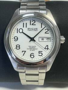 Ｌ455　腕時計　ROGAR/ローガル　クォーツ　RO-026 デイデイト　3針　ラウンド　日本製　ホワイト　白文字盤