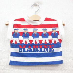 【50%OFF】古着 ノースリーブ ビンテージ Tシャツ キッズ ボーイズ 子供服 80s MARINE 人 クルーネック 白他 ホワイト ボーダー spe 23 5OF