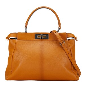 フェンディ ピーカブーアイコニック エッセンシャリー ハンドバッグ ショルダーバッグ 2WAY 8BN226 ベージュ レザー FENDI 【中古】