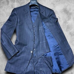 定価35万!!!希少Lサイズ!!!【BROOKS BROTHERS ブルックスブラザーズ】極艶な光沢◎極上スリーピース◎裏地モノグラム◎ストライプ◎スーツ